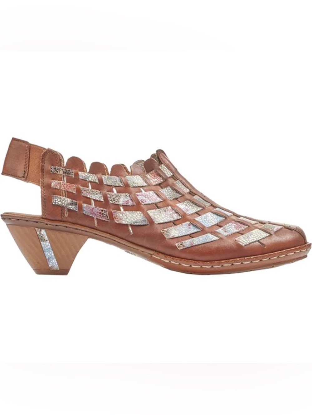 New RIEKER Sina Woven Leather Slingback Heels in Brown Size 41